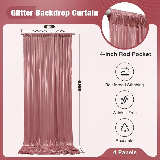 20x10FT Rose Gold Sequin Backdrop Curtain for Party - 4 Panels 5x10FT Wrinkle-Free Shimmer Drapes for Birthday, Wedding, Christmas, Decorations & Photography - Image 5