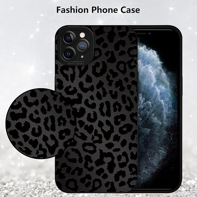 Cute Black Cheetah Print Phone Case for iPhone 11 Pro Max 6.5" | Aesthetic Leopard Pattern Design Cover Full Camera Lens Protective Shockproof Soft Slim TPU Funda for Men Women Girls - Image 6