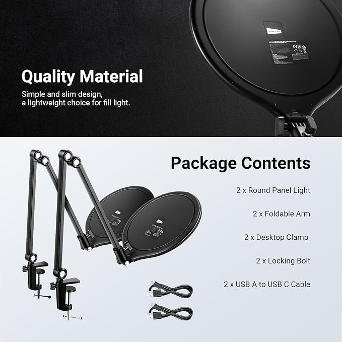 NEEWER Basics 2 Pack 10.5" Streaming Key Lighting, 3000-6500K 15W Full Screen LED Panel Ring Light with Adjustable Arm Stand Desk Clamp Timer for Laptop Computer Video Conference Zoom Makeup, R10 - Image 9