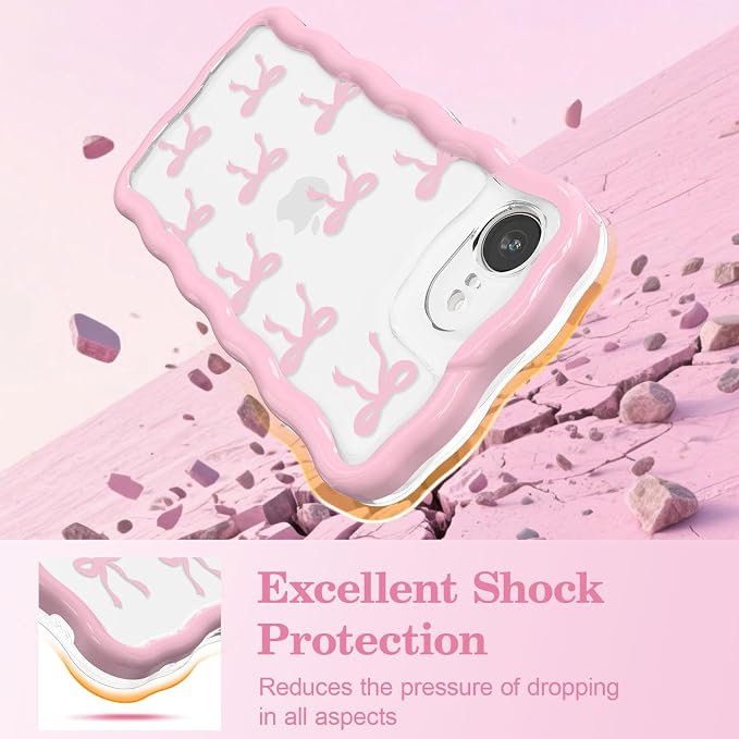 QLTYPRI for iPhone 17e/16e Pink Bow Case, Clear Cute Pink Ribbon Bow Phone Case Curly Wavy Aesthetic Phone Cover, Soft Slim Transparent TPU Shockproof Protective Cover for Women Girls - Ribbon Bow - Image 4