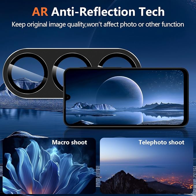 for Samsung Galaxy A17 Camera Lens Protector, Individual Metal Ring Tempered Glass Lens Cover, [Strong Adsorption] Scratch Resistant Ultra-Thin HD Clear Lens Cover, 1 Set-Black - Image 3