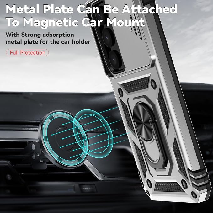 for Samsung Galaxy S24 Plus Case with Camera Lens Cover HD Screen Protector, Military-Grade Drop Tested Magnetic Ring Holder Kickstand Protective Phone Case for Samsung Galaxy S24 Plus 2024 (Silver) - Image 3