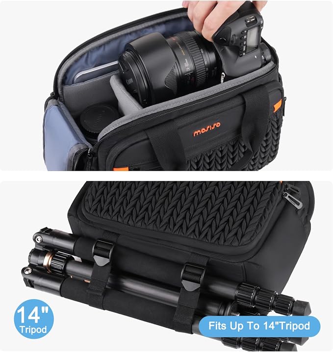MOSISO Camera Bag, DSLR/SLR/Mirrorless Photography Shoulder Bag, Black | Wheat Ear Quilted Padded Camera Case with Rain Cover & Bottom Tripod Holder Compatible with Canon/Nikon/Sony - Image 7
