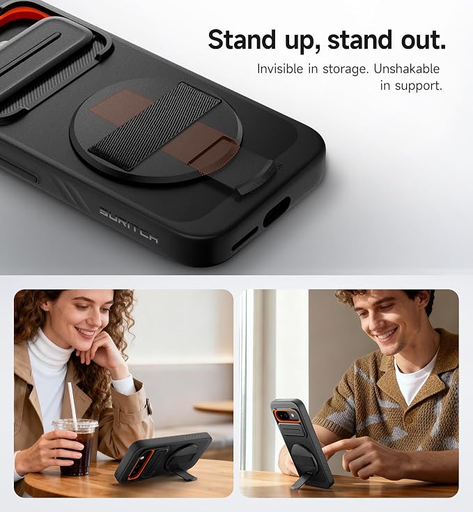 SURITCH for Google Pixel 9a Case with 360° Rotatable Hand Strap Phone Grip Holder & Invisible Kickstand & Slide Camera Cover, Slim Rugged Shockproof Protective Cover for Pixel 9a, Black - Image 6