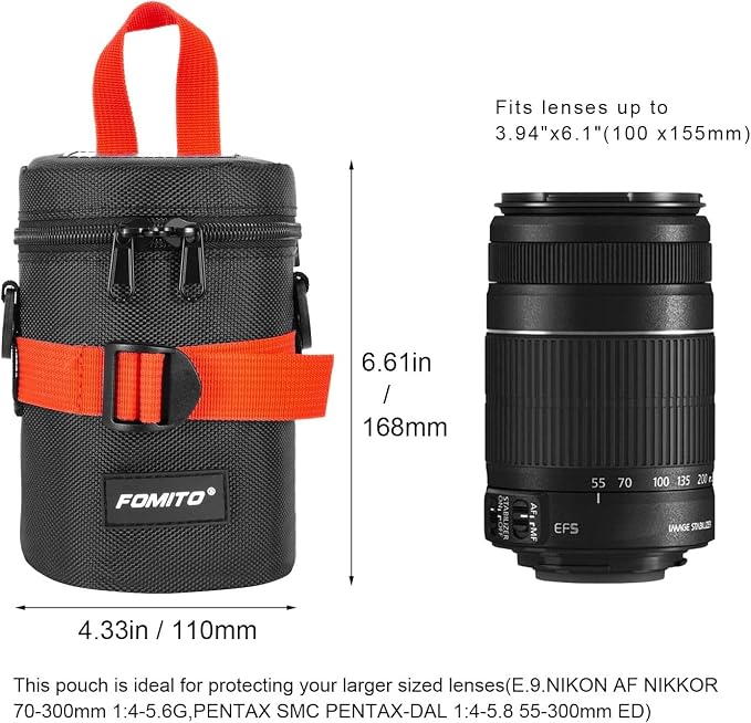 FOMITO Camera Lens Case Pouch Bag for Canon EF-S 17-55mm/17-85mm,EF 35mm f2, Nikon AF-S 18-200mm/18-105mm/18-300mm, Fujifilm XF 56mm f1.2 R & More Lens Below 3.94" x 6.1"(D x L) - Black M size - Image 7