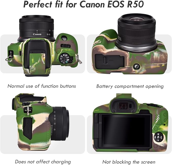 Rieibi EOSR50 EOS R50 Case, Soft Silicone Protective Case for Canon EOS R50 EOSR50 Vlogging Camera, Lightweight EOS R50 Camera Case Cover Grip Body Skin - Camouflage - Image 3