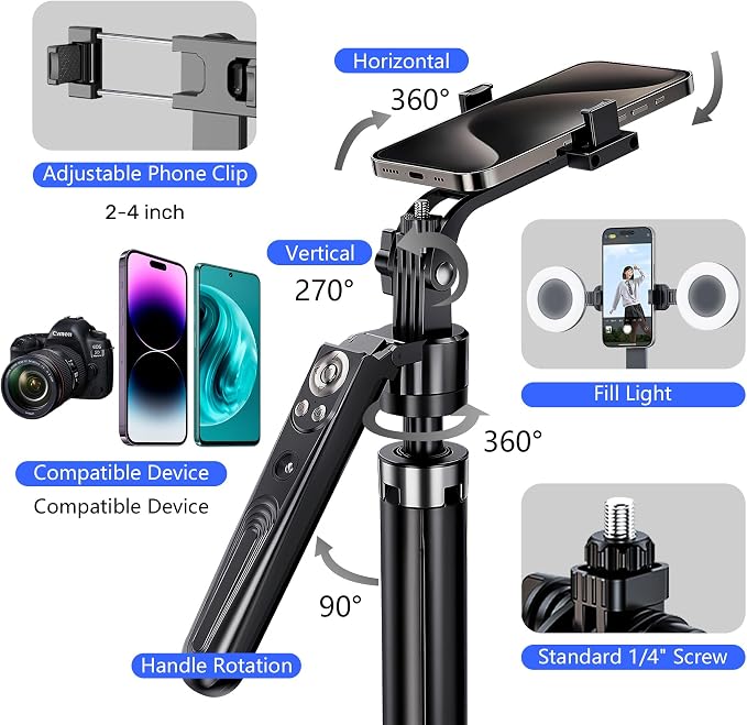 Auto Face Tracking Tripod for iPhone with Light, No APP Needed 70.9" Tripod | iPhone Stand for Video Recording, Selfie Stick Tripod Follows Your Movement with Remote for Content Creator Vlog Live - Image 6