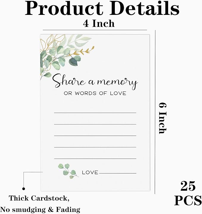 Share a Memory Cards - Share Words of Love - Keepsake Funeral Card, Guest Book Alternative, Eucalyptus Design Memory Cards for Birthday, Funeral Memory Books and Boxes, Memorial Service Decorations - Image 2