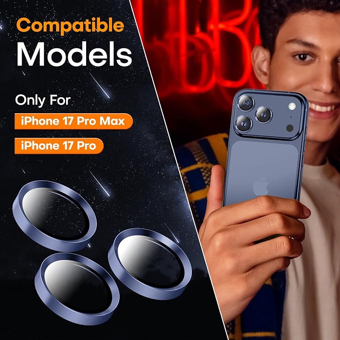 Camera Lens Protector for iPhone 17 Pro Max/17 Pro- Deep Blue | 9H Tempered Glass, Metal Individual Camera Cover, Accessories, Anti-drop, Case Friendly, HD Clear, Anti-Scratch - Image 6
