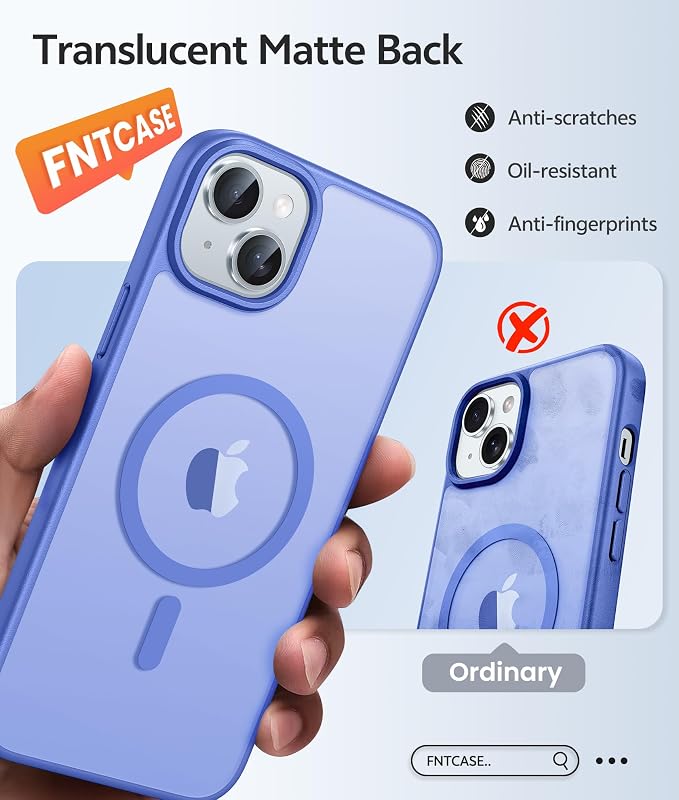FNTCASE for iPhone 15/14/13 Case, Fit for Magsafe, Glass Screen Protector | Translucent Matte, Magnetic Phone Cases, 14FT Military Grade Drop Protection, Slim Shockproof Protective Cover, Ultramarine - Image 6