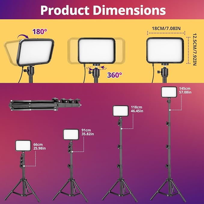 Torjim RGB Photography Video Lighting, Studio Lights with Adjustable Tripod Stand - 16 Color Lighting for Video Recording/YouTube/TikTok/Live Streaming/Make up/Vlogging - Image 4