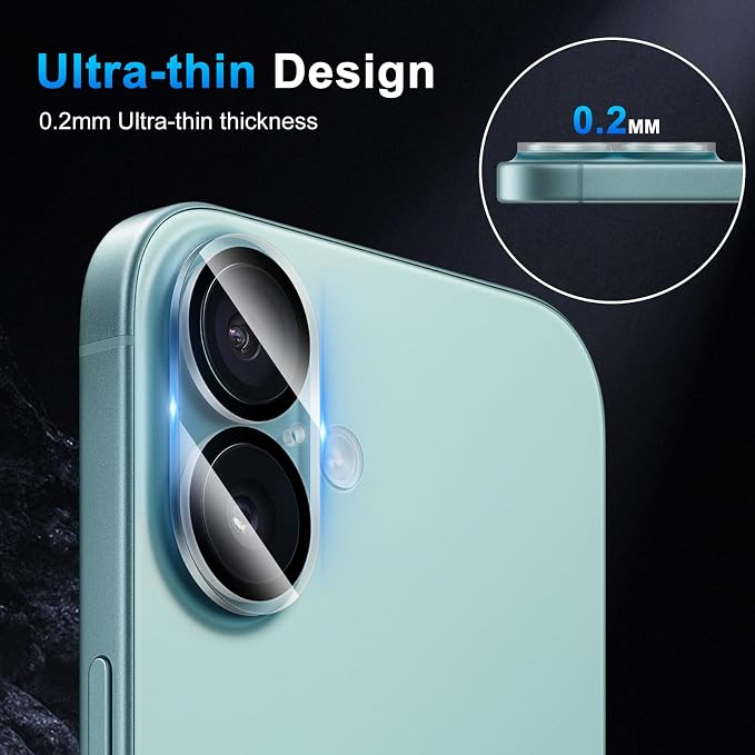 Camera Lens Protector (3 Pack) Compatible with iPhone 16 6.1" & iPhone 16 Plus 6.7" Camera Lens Cover Protection, 9H Tempered Glass, HD Clear Anti-Scratch [Black Edge] - Image 5