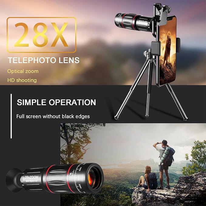 Phone telephoto lens28X, | 0.6X Wide Field of View, 20X Macro Exploration, 198 ° fisheye Creativity, Compatible with Mainstream Smartphones (Black) - Image 3