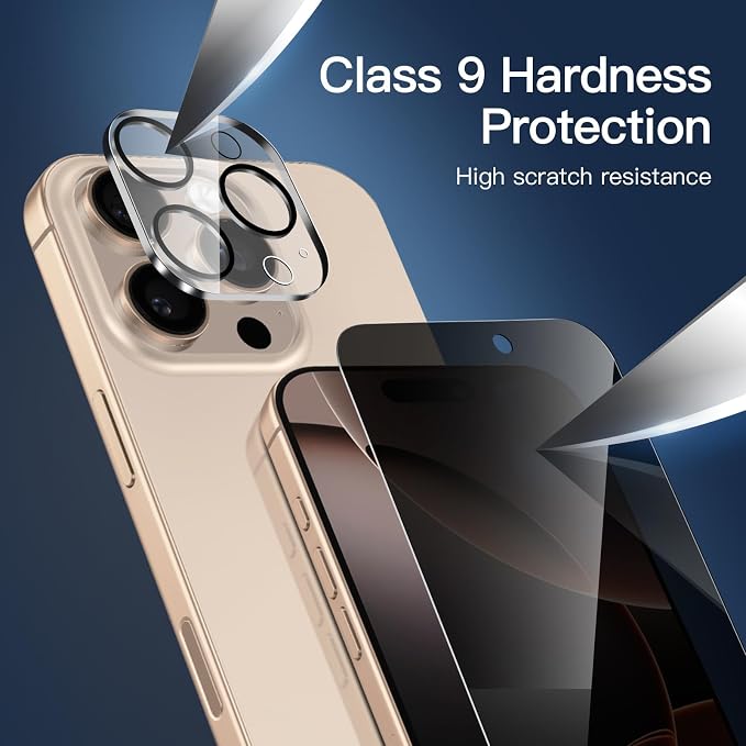 NEW'C 3x Privacy Screen Protector for iPhone 16 Pro (6.3 inches)+ 3x Camera Lens Protector, Sensor Protection, Case Friendly Tempered Glass Film, Ultra Resistant, Easy installation tool included - Image 6