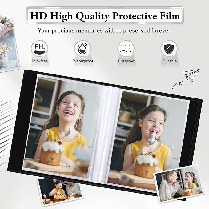 Small Photo Album 4x6,Linen Cover Slide-in Mini Photo Album Book Can Holds 100 4x6 Photos with 50 Black Sheets for Baby Family Pictures Artwork or Postcards Storage (Black) - Image 4