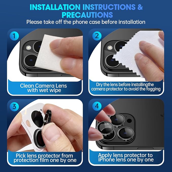 for iPhone 15 Pro/15 Pro Max Camera Lens Protector Cover, Black | Individual Metal, 9H Hardness, Scratch Resistant, Shockproof, Drop Protection, Case Friendly, Stylish Accessories - Image 7