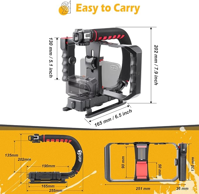 Zeadio Camera Smartphone Handheld Stabilizer, Triple Cold-Shoe Handle Grip Compatible with All Camera Action Camera DSLR Smartphone - Image 8