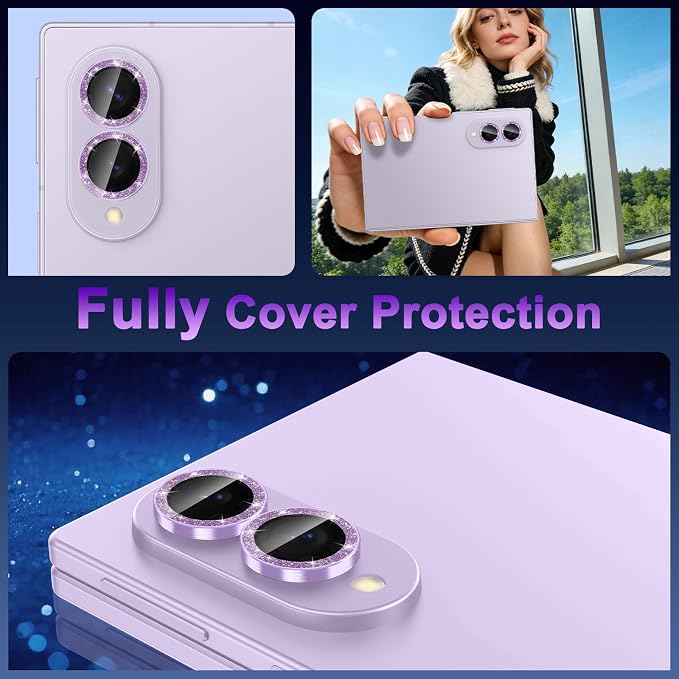 Meshine for Samsung Galaxy Z Fold 8 Camera Lens Protector,Scratch Proof,Strong Adsorption,9H Hardness with Metal Ring Camera Cover,Ultra Thin Case Friendly,Accessories Lens Protector,Glitter Purple - Image 6