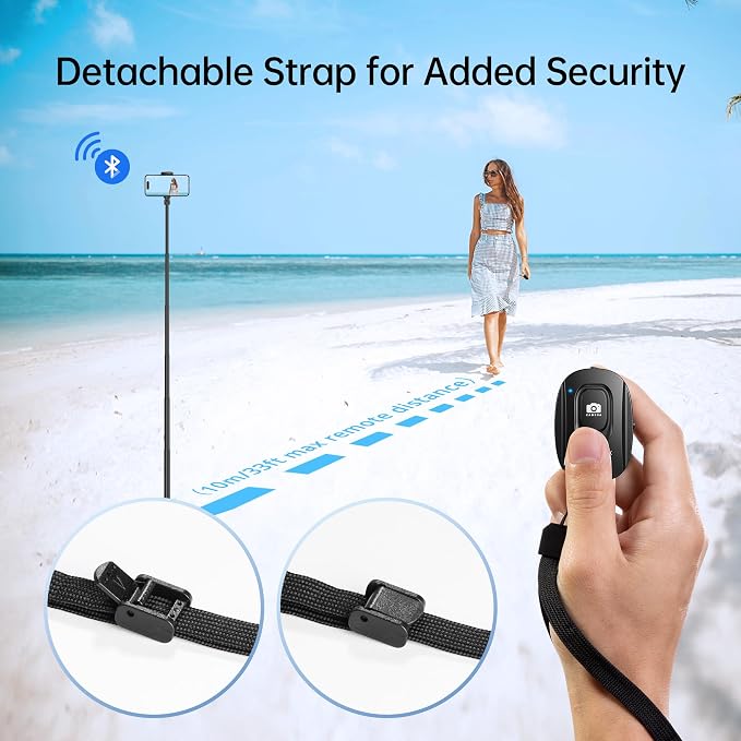 ATUMTEK Camera Remote Shutter for iPhone and Android Smartphones (2 Pack), Wireless Phone Remote Control Selfie Button for Photos and Videos (Bluetooth 5.2), Wrist Strap Included, Black - Image 4