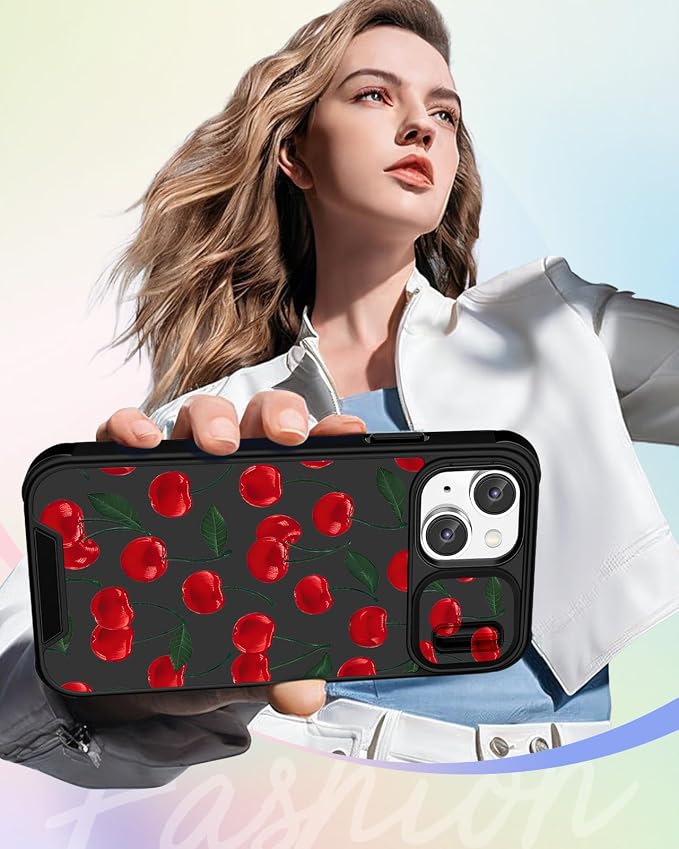 Buleens for iPhone 15 Case 6.1 Inch - with Ring Stand & Camera Cover Aesthetic Cute Designed for Women Girls Girly Kawaii Cherry for Phone Case for iPhone 15 Compatible with Magsafe - Image 6