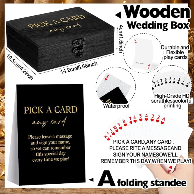AceOrbit 57 Pack Birthday Guest Book Playing Card Set with Black Wooden Box | Signing Guestbook Alternative Personalized Blank Deck of Cards for Guest Reception Birthdays Celebration Party Games Favors - Image 3