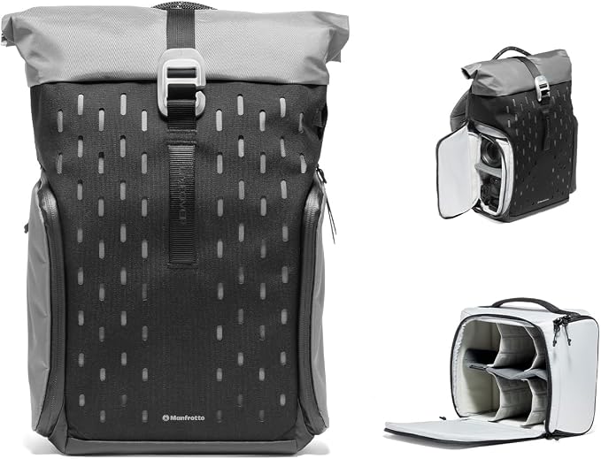 Manfrotto Uncover Camera Backpack 24L, Expandable Roll-Top | Waterproof Travel Camera Bag for DSLR, Mirrorless and Drone, Quick Side Access, 14" Laptop Photography Backpack by Manfrotto