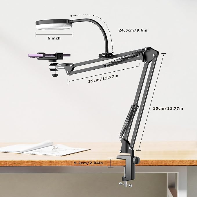 Overhead Camera Mount with Ring Light, Flexible Articulating Phone Arm Stand Compatible with iPhone, Logitech Webcam, Desk Tripod for YouTube Live Stream Cooking Nail Video Recording - Image 6