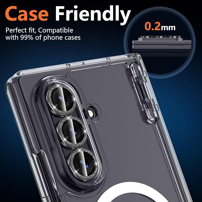 for Samsung Galaxy Z Fold 8 Ultra Camera Lens Protector, Individual Metal Ring Tempered Glass Lens Cover, [Strong Adsorption] Scratch Resistant Ultra-Thin HD Clear Lens Cover, 1 Set-Black Sparkly - Image 6