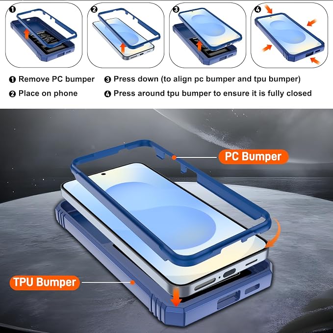 Gritup Fit for Samsung Galaxy S25 Case with Slide Camera Cover | 2 Pcs Screen Protector, Build in 360° Rotating Ring Kickstand, Military Grade Protective Phone Case, Blue - Image 4