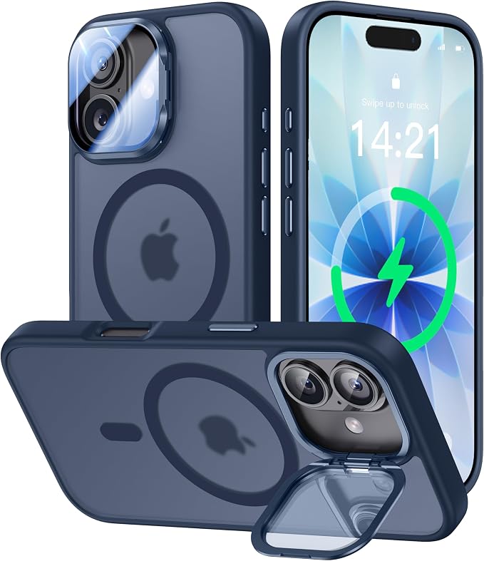 VOFATA [Upgraded Full Camera Protection] for iPhone 17 Case with Camera Cover Stand [Fit for MagSafe][10FT Mil-Grade Protection] Translucent Magnetic iPhone 17 Phone Case, Blue by VOFATA