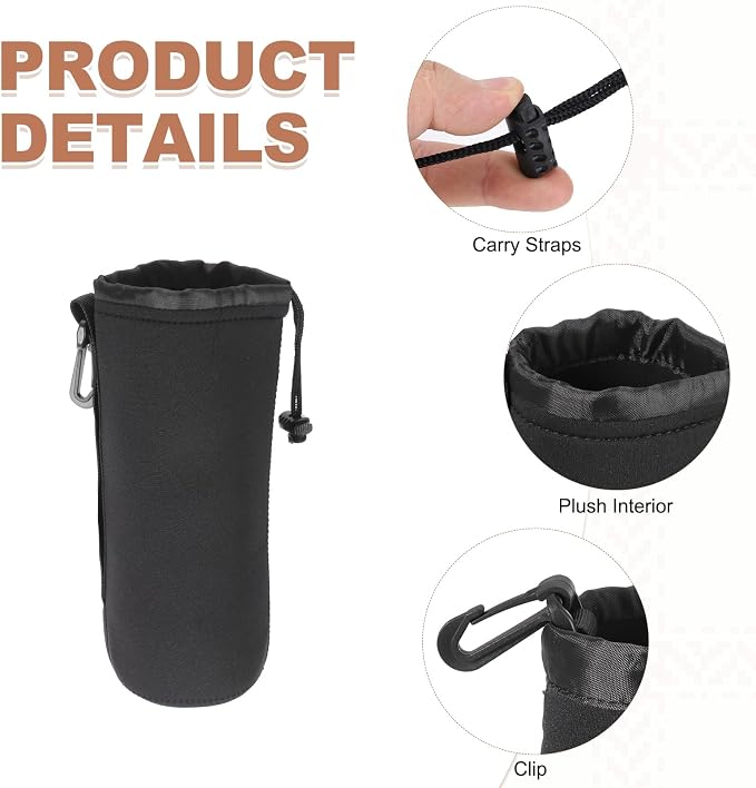 PATIKIL 3 Pcs Camera Lens Pouch, 4" ID x 10" H Drawstring Lens Pouch Protective Camera Lens Case Bag Soft Plush Neoprene Bag for DSLR Photography Gear, Black - Image 3