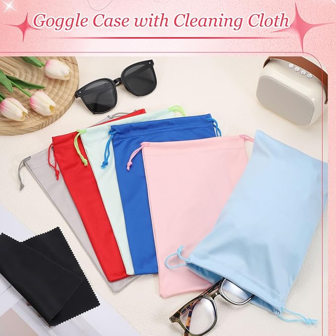 Ski Goggle Bag, Microfiber Bag with Cleaning Cloth Drawstring Pouch Soft Storage Sleeve Case Protection 4 Pcs & Black/White/Gray/Pink-Fitting for (Snow Swimming Goggle/Sunglasses) - Image 4