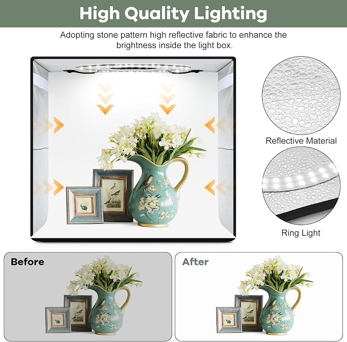 Lightdow 16"x16"x12" Photo Studio Light Box Photography with 120 LEDs (CRI>95), 6 Backdrops - Portable/Dimmable/Versatile Folding Shooting Tents for Toys/Jewelry/Watches/Cosmetics Photography - Image 6