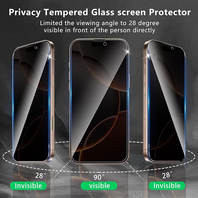 3+3 Pack Privacy Screen Protector Designed for iPhone 16 Pro Max With 3 Pack Camera Lens Protector,Full Coverage Anti-Spy Tempered Glass Film,9H Hardness,Bubble Free,Easy to Install - Image 7
