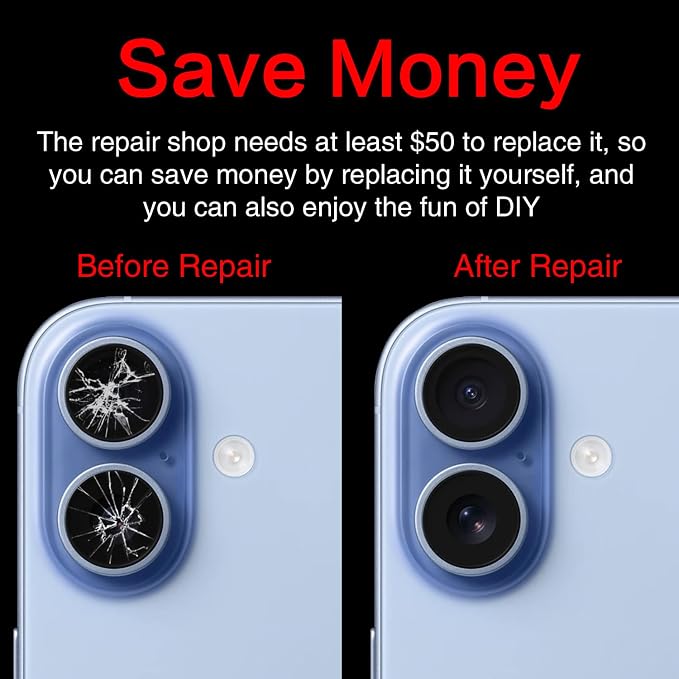 2PCS ASDAWN Back Rear Camera Lens Glass Replacement for iPhone 17 6.3 inch with Pre-Installed Adhesive, Back Lens Glass with Installation Manual + Repair Tool Set - Image 5