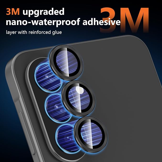 for Samsung Galaxy A37/A57 Camera Lens Protector, Individual Metal Ring Tempered Glass Lens Cover, [Strong Adsorption] Scratch Resistant Ultra-Thin HD Clear Lens Cover, 1 Set-Black - Image 4