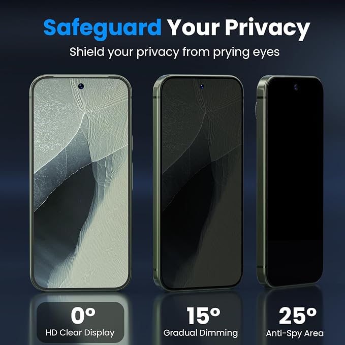 for Google Pixel 11 Pro XL Privacy Screen Protector Tempered Glass | Camera Lens Protector, Support Fingerprint Unlock, Anti Spy Film, Fit Lens Cutouts, Case Friendly, Easy Install, 2+2 Pack - Image 2