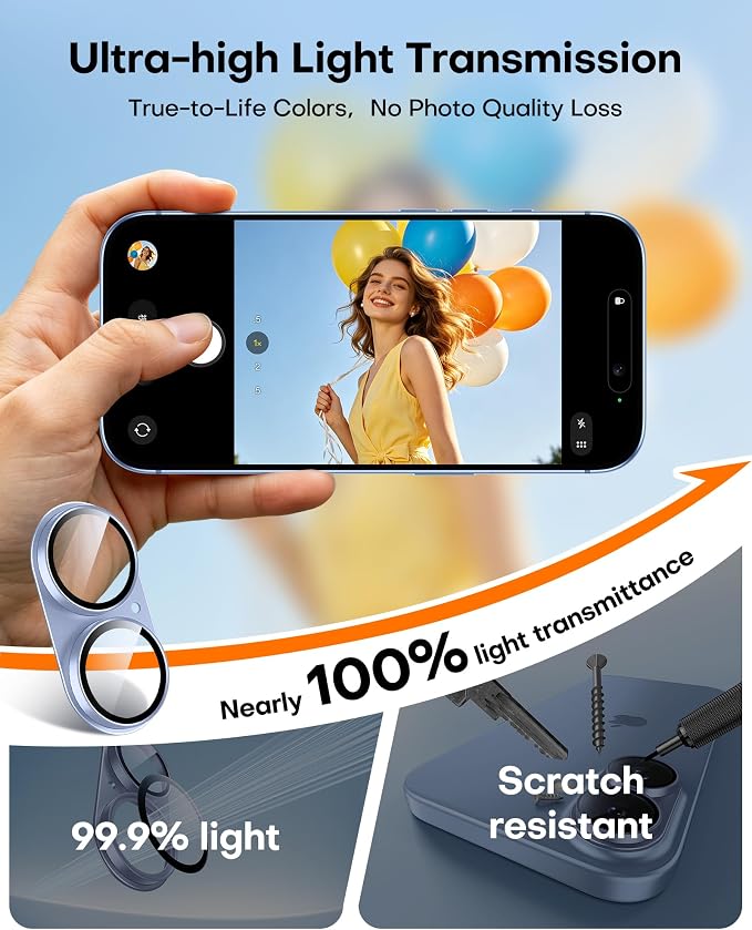 TAURI 2 Pack for iPhone 17 Camera Lens Protector, Mist Blue | Full Coverage Military-Grade Shatterproof, Upgrade AR Anti-Reflection Ultra Clear Transmission & Case Friendly - Image 6