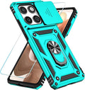 SunStory Compatible with Motorola Moto Edge 2025 Case with HD Screen Protector & Slide Camera Cover & Rotated Ring Kickstand, [Military-Grade] Phone Case for (Teal, Moto Edge 2025) by SunStory