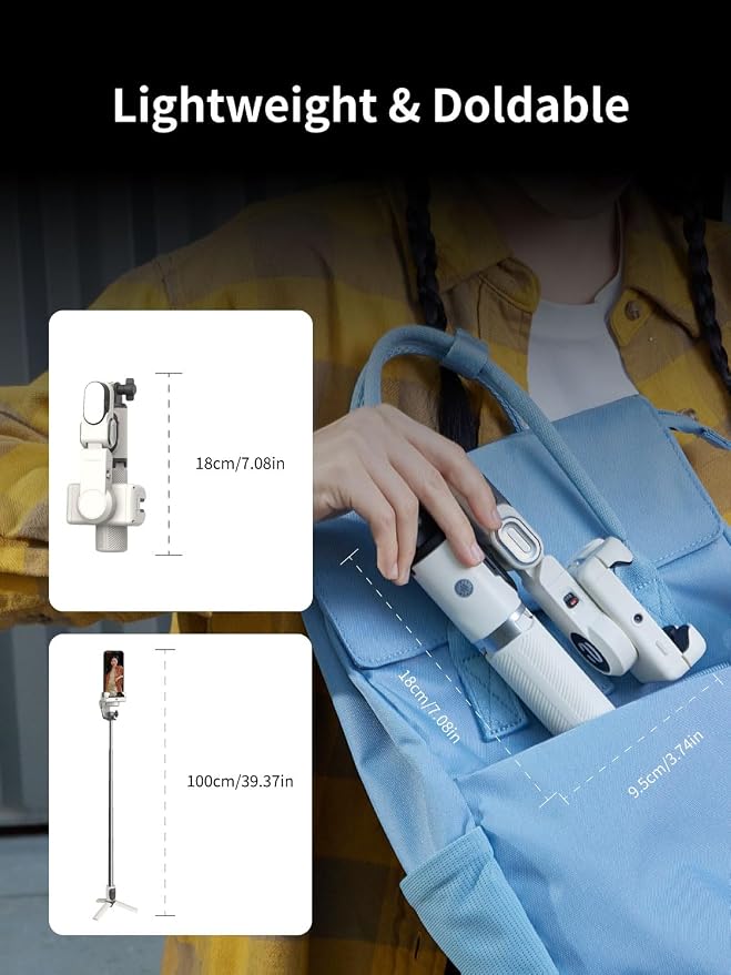AOCHUAN Gimbal Stabilizer for iPhone, Sefie Stick with Auto Face Tracking | Tripod with Auto Face Tracking for TIK Tok YouTube Video Recording, 4 in 1 Gimbal Stabilizer with 360° Rotation-M1 Pro White - Image 8