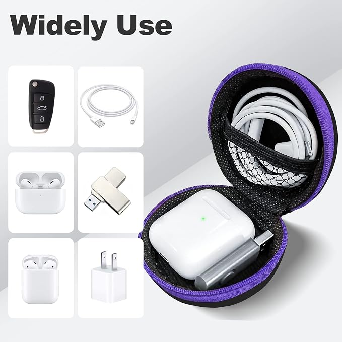 Round Earbud Case Portable EVA Carrying Case Storage Bag Cell Phone Accessories Organizer with Carabiner for Earphone, Earbud, Earpieces, SD Memory Card, Camera Chips, Purple - Image 3
