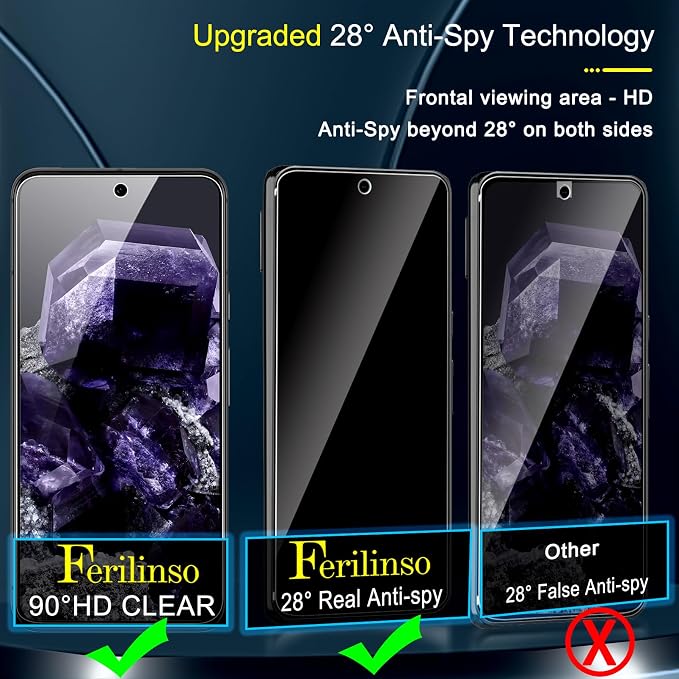 Ferilinso Privacy Screen Protector for Google Pixel 8, Tempered Glass | 3 Pack, 9H+ Hardness, Military-Grade Shatterproof, Case Friendly, Easy Installation Bubble Free, with Camera Lens Protectors - Image 4