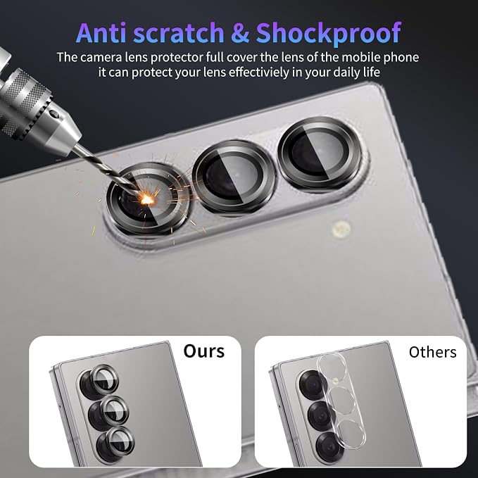 Camera Lens Protector for Samsung Galaxy Z Fold 6,1 Pack | Tempered Metal Glass Camera Cover Film,HD Clear,Anti-Scratch Lens Screen Protector Film,Case Friendly,Black Titanium - Image 4