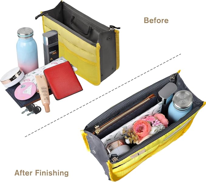 Vercord Purse Organizer Insert for Handbags Bag Organizers Inside Tote Pocketbook Women Nurse Nylon 13 Pockets Yellow Medium - Image 4