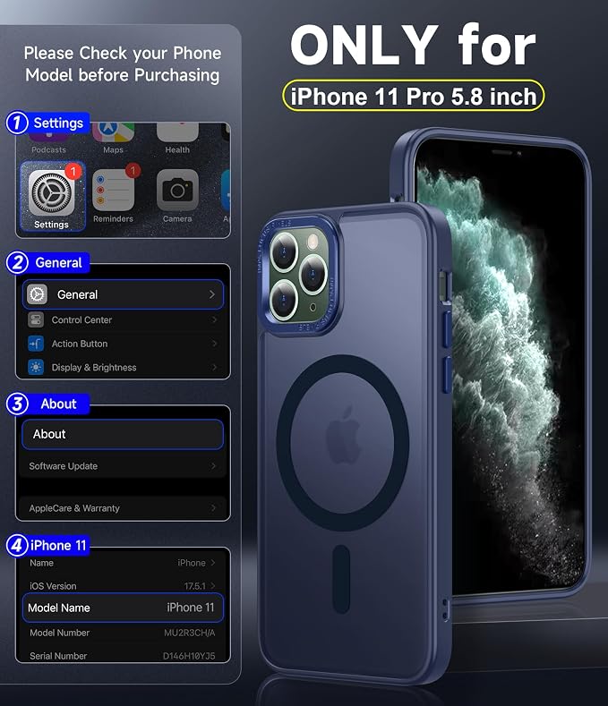 LeYi for iPhone-11-Pro-Max Cases Blue with Screen Protector X2 + Camera Cover X2[ MagSafe Compatible] Magnetic Military Grade Protective Phone Case for iPhone 11promax i Phone 11pro max, Matte Blue - Image 6