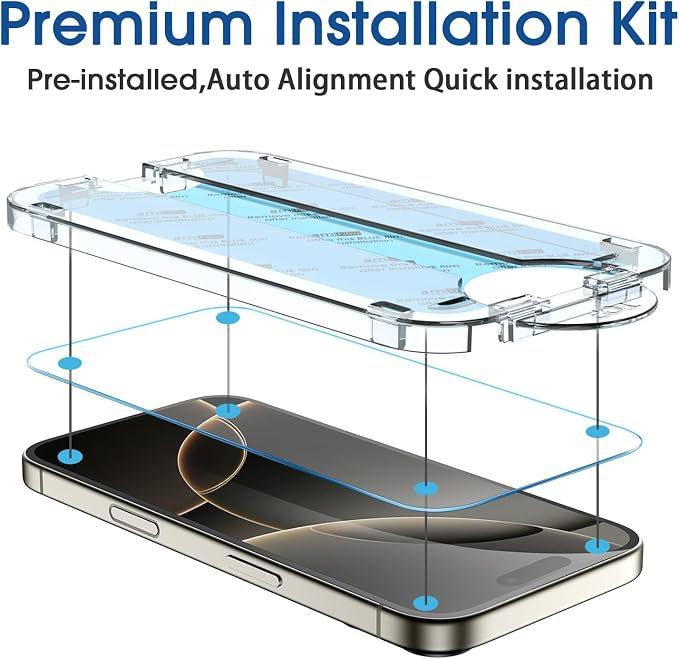 amFilm OneTouch for iPhone 16 Pro Screen Protector 6.3'' Tempered Glass | Auto-Alignment, 30s Install, Bubble Free, Scratch & Drop Protection, HD Clear, Camera Lens Protector[2+2 Pack] (16P-6.3'') - Image 3