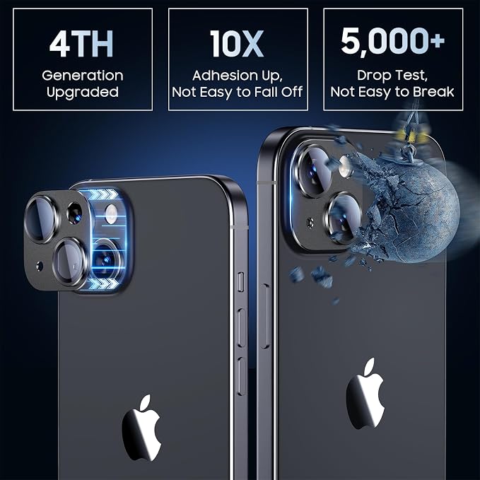 Uyiton for iPhone 15/iPhone 15 Plus Camera Lens Protector | Not Easy to Break, Strong Adsorption, Case-Friendly, Metal 9H Sapphire Glass Rear Camera Screen Cover, Black - Image 2