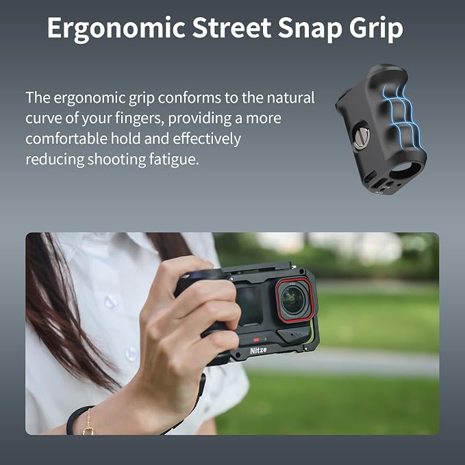 Nitze Street Snap Grip Kit for Insta360 Ace Pro 2/Ace Pro/Ace - T-IN04B | Aluminum Alloy Material, Ergonimic Design, Wrist Strap, Cold Shoe Shutter Button - Image 2