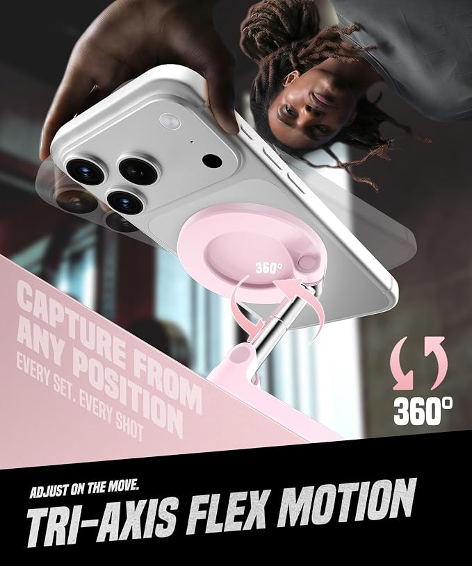 All Metal Dual Magnetic Gym Phone Holder for MagSafe, Pink | 360°Adjustable, Fit for iPhone/Android, Tri-Axis Phone Mount,Gym Accessories for Bodybuilder Men Women Workout Recording - Image 3