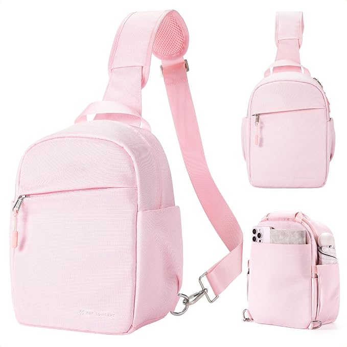 K&F CONCEPT Camera Sling Bag, Compact Crossbody Bag for DSLR Mirrorless | Lightweight Fabric, with Tripod Holder, Quick Access & Custom Dividers, Men & Women, for Sony Canon Nikon, Light Pink, BS06 by KFCONCEPT